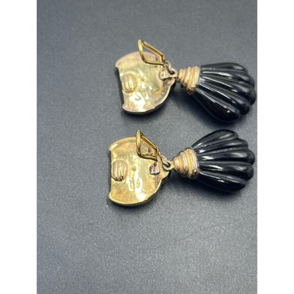 Kylo Vintage Sterling Silver Vermeil Obsidian Garnet Gem Clip On Runway Earrings - Picture 9 of 16